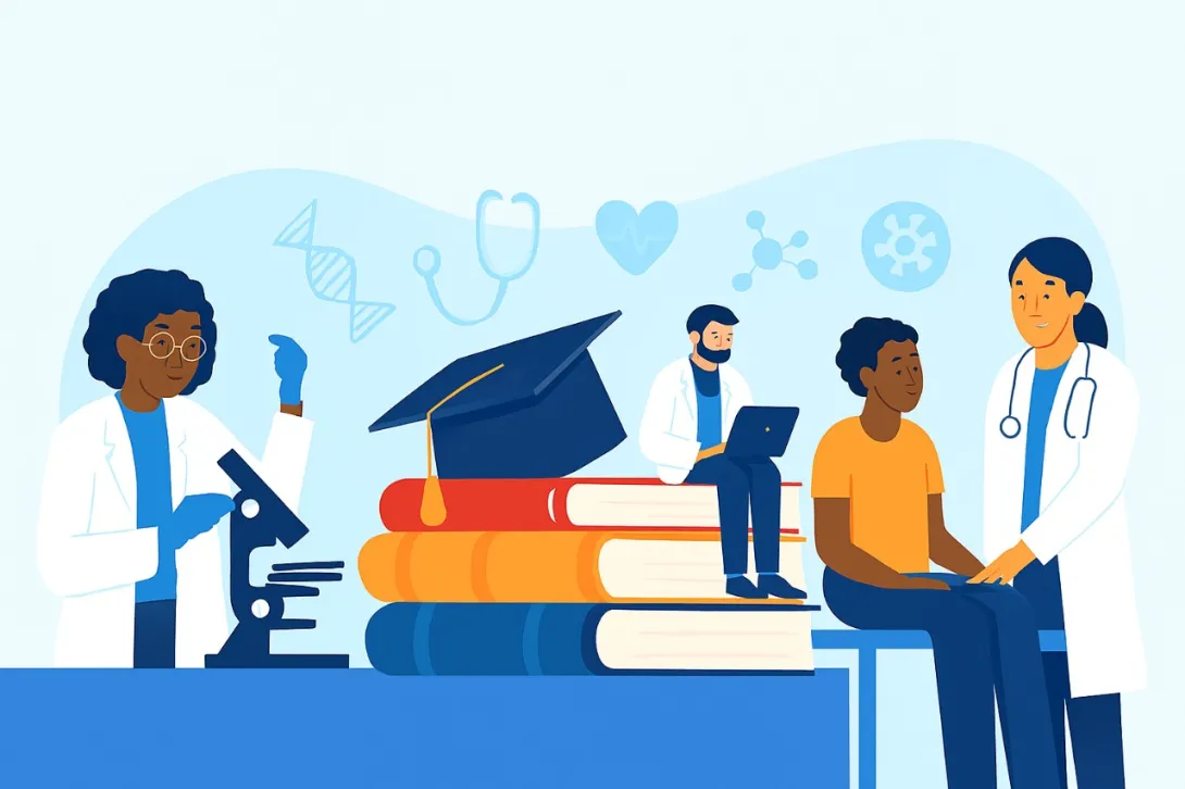 imagem mostra pessoas em sala de aula estudando